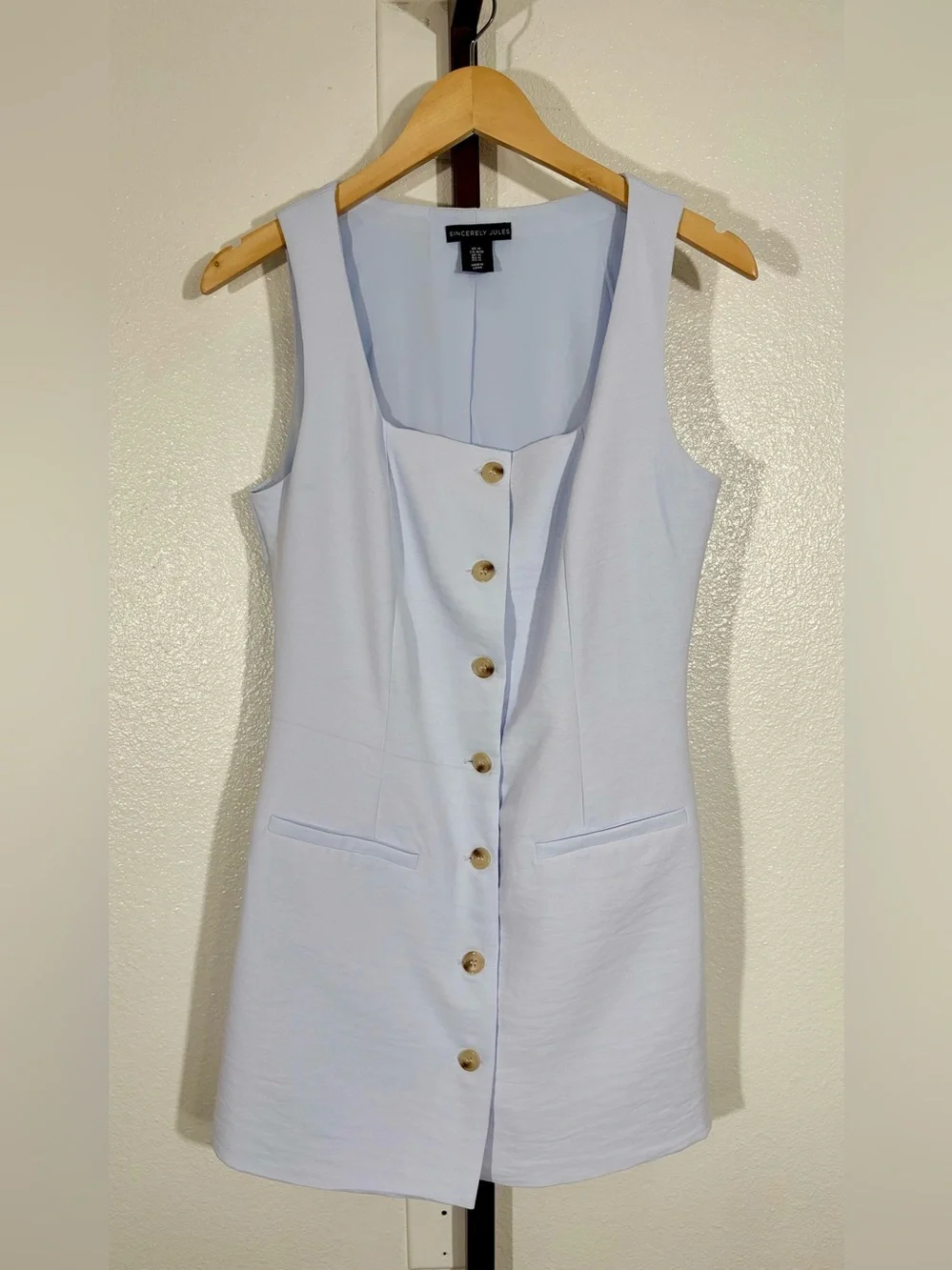 NWOT Sincerely Jules Button-Front Vest Dress in Pastel Blue Size Medium - Picture 2 of 8